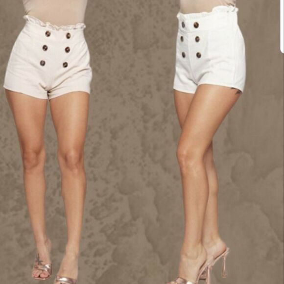 Heart & Hips Double Button Paper Bag Shorts - Picture 1 of 8